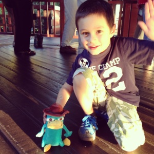 Grandma Bah hooked the kids up with lots of Disney loot.  Otto have been sleeping with his new Perry doll every night.