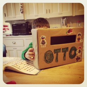 Otto working hard on his valentine mailbox